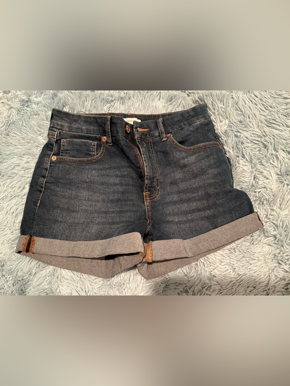 Forever 21 Dark Blue Denim Rolled Cuff Shorts